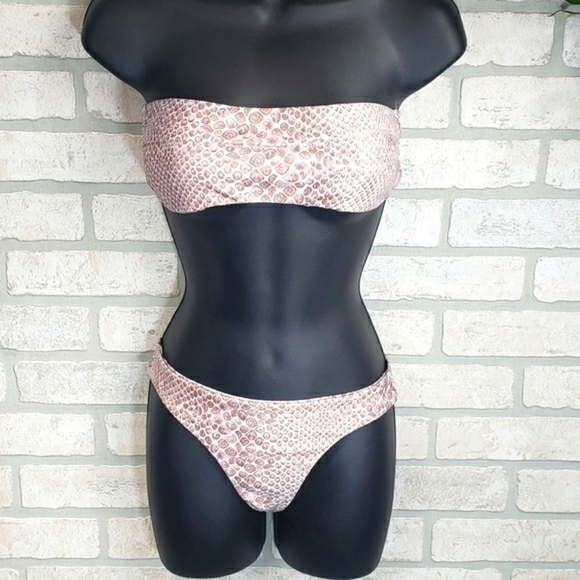 SNAKESKIN Two Piece Bandeau Rouched Bikini Swimsuit Size S - Picture 9 of 9